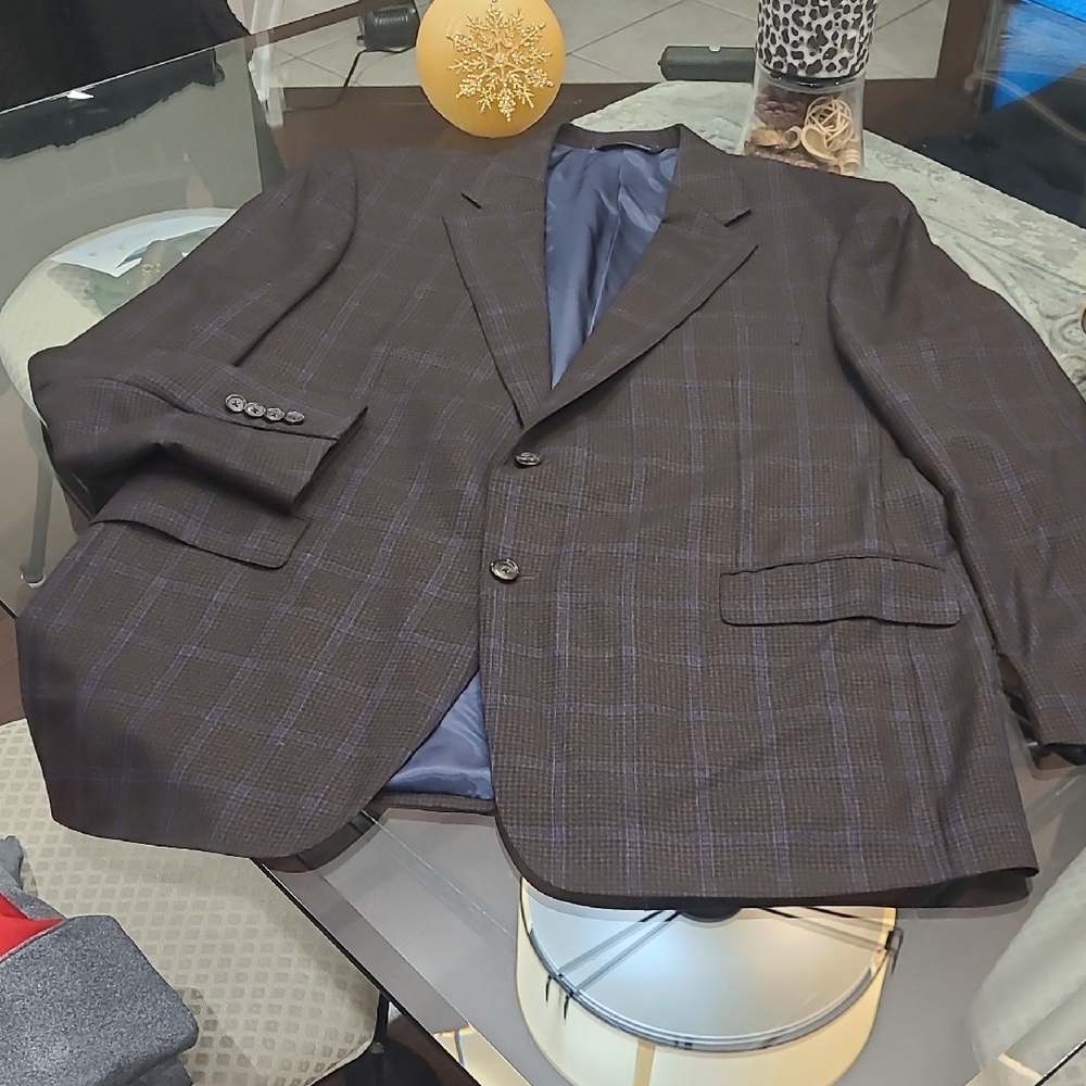 Samuelsohn Dark Brown Checkered 120's Wool Blazer 46T Like New